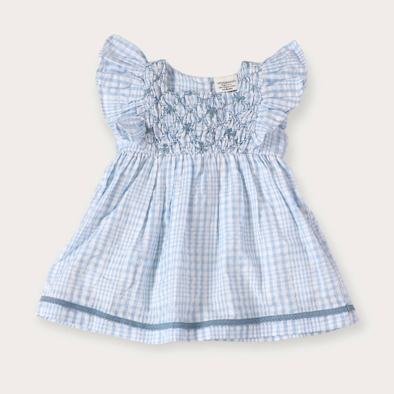 Anna Hand Smocked Seersucker Baby Dress+Bloomer (Organic)