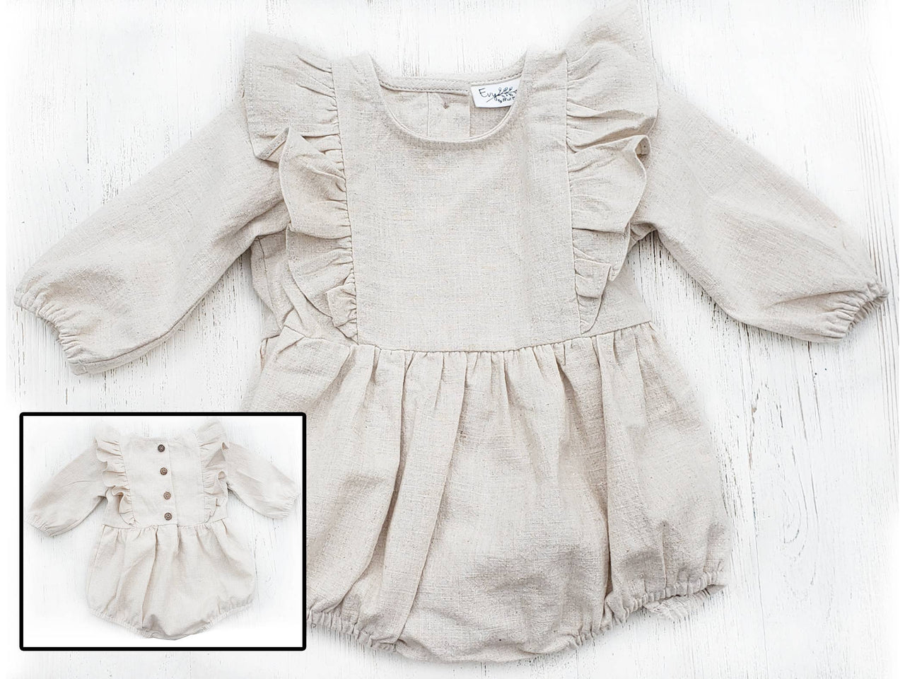 Baby Girl Linen Romper Ruffled Sleeve Dressy