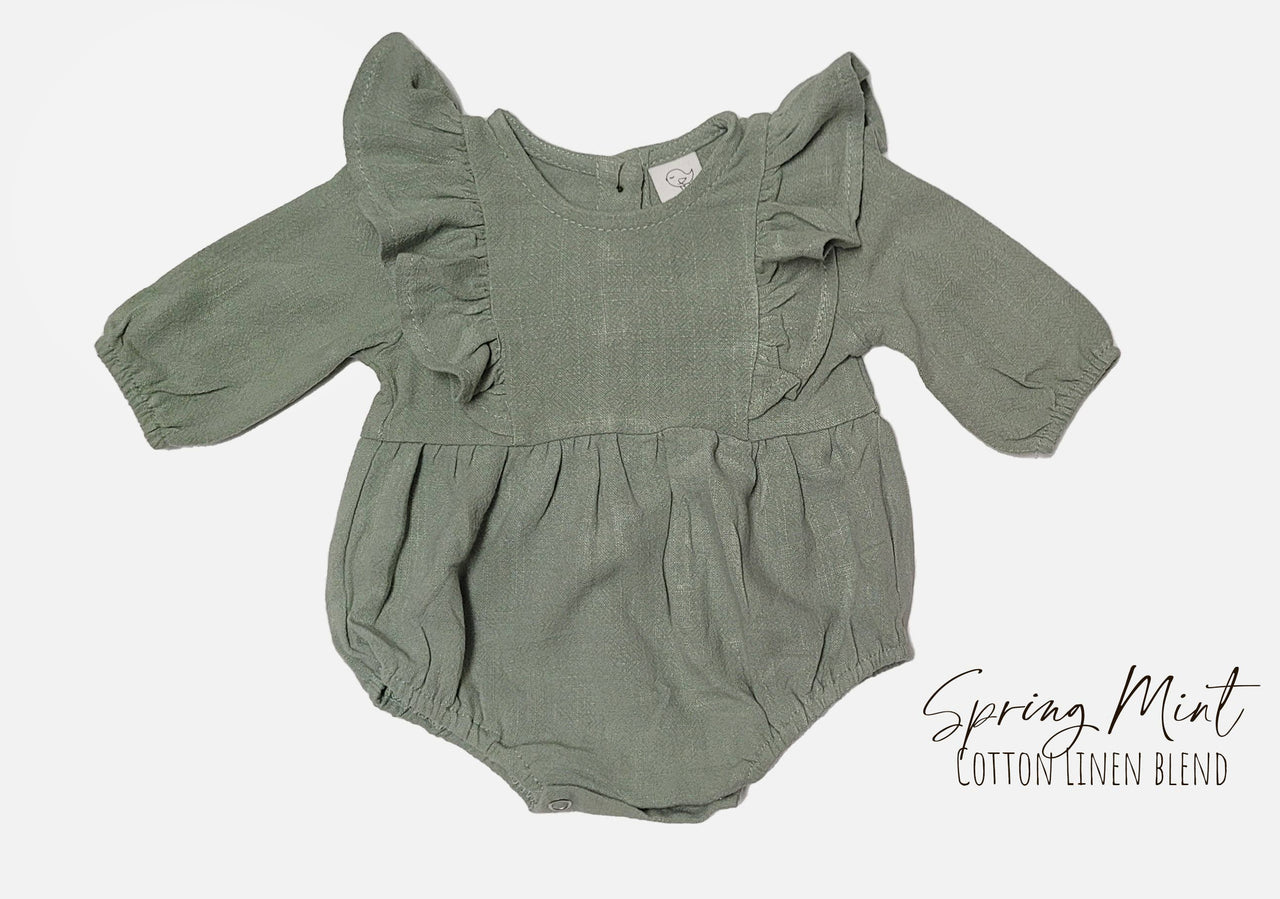 Baby Girl Linen Romper Ruffled Sleeve Dressy