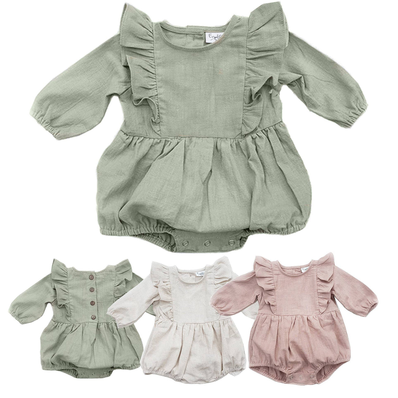 Baby Girl Linen Romper Ruffled Sleeve Dressy