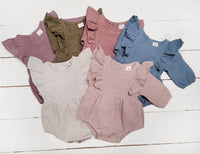 Thumbnail for Baby Girl Linen Romper Ruffled Sleeve Dressy