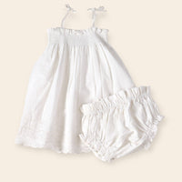 Thumbnail for Camille Schiffli Smocked Baby Dress + Bloomer (Organic)