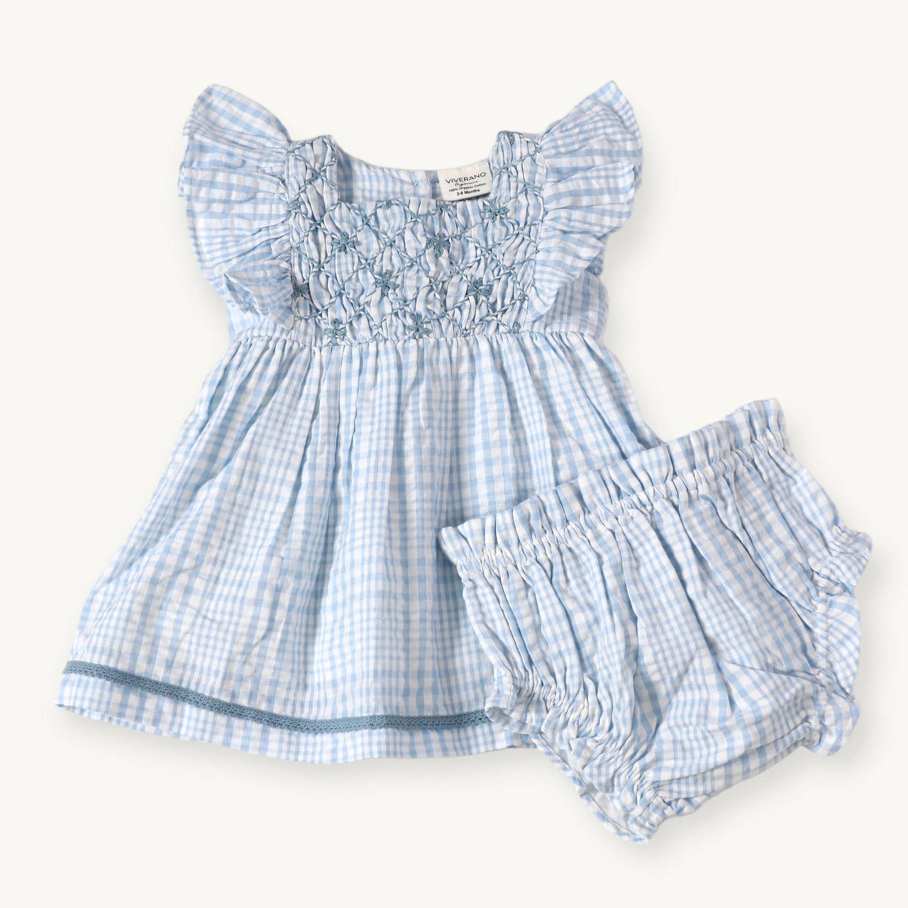 Anna Hand Smocked Seersucker Baby Dress+Bloomer (Organic)